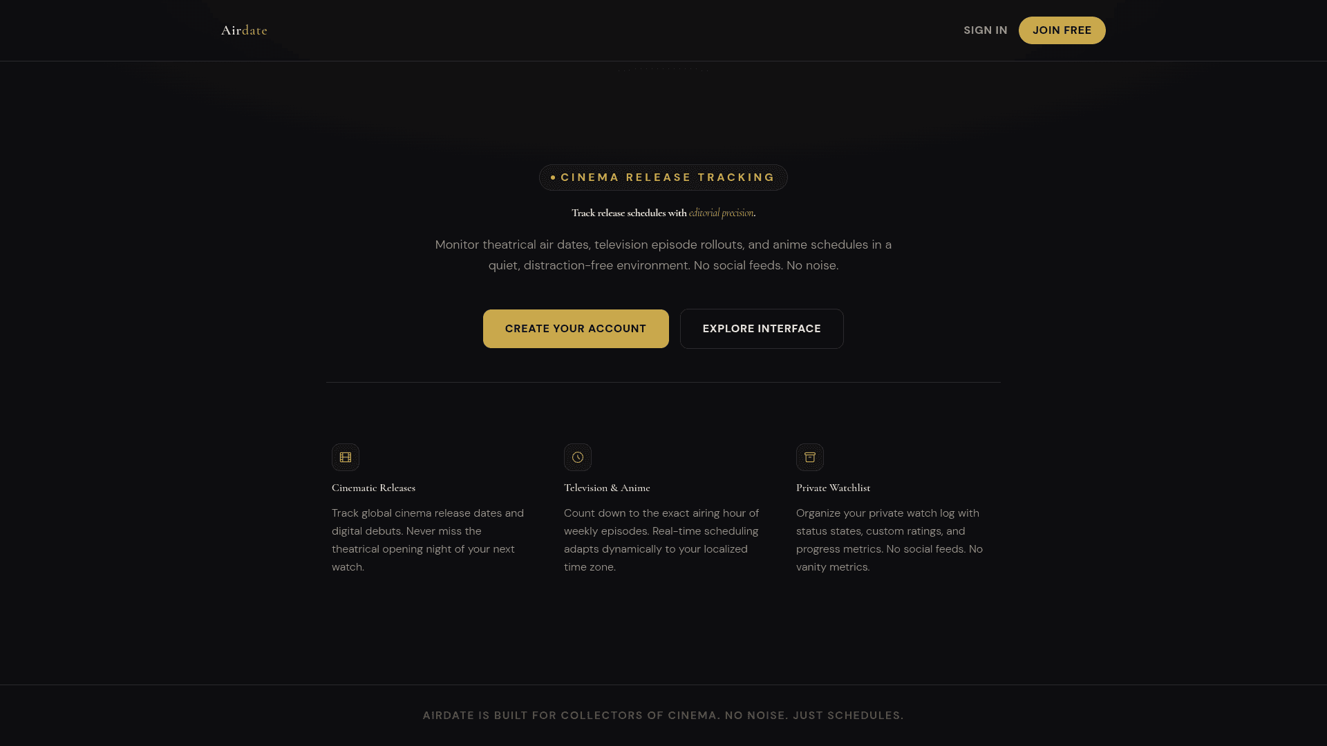 Desktop screenshot of the Airdate home page
