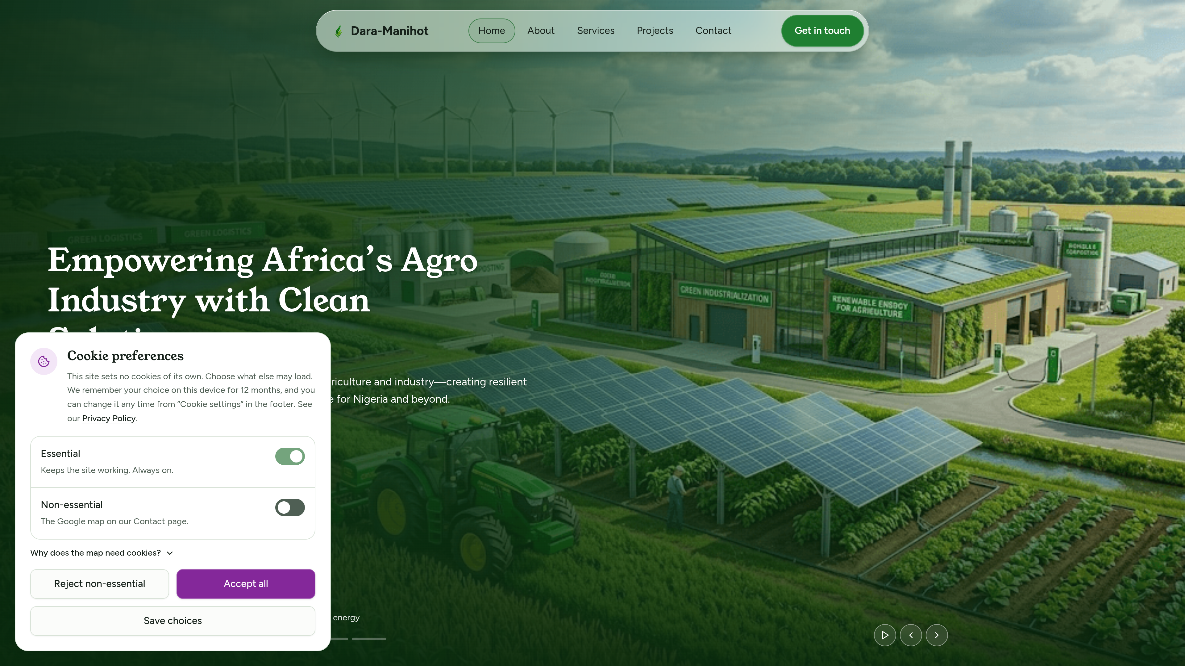 Desktop screenshot of the Dara-Manihot home page