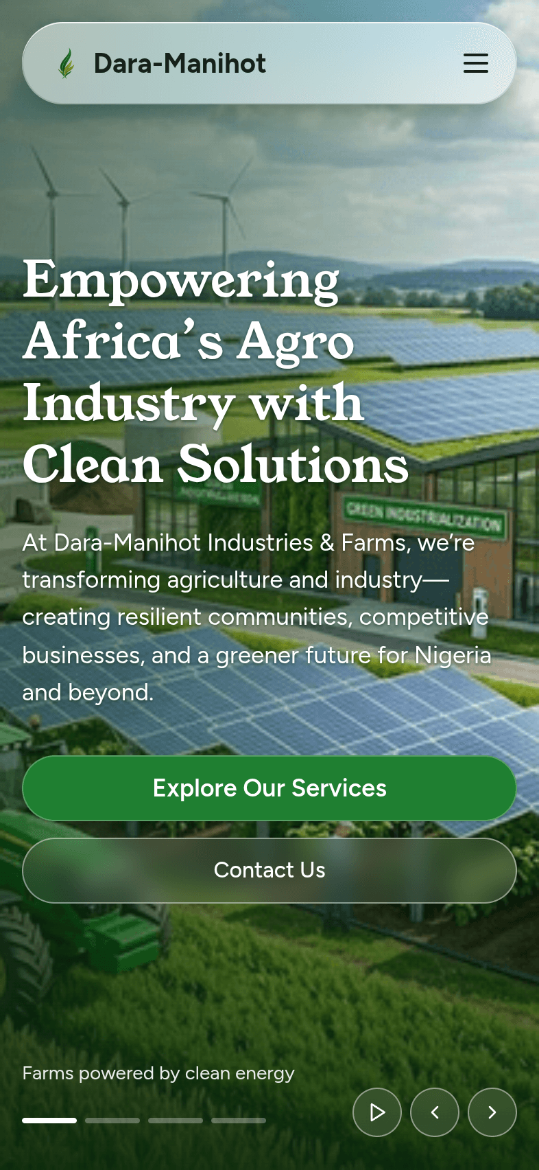 Mobile screenshot of the Dara-Manihot home page