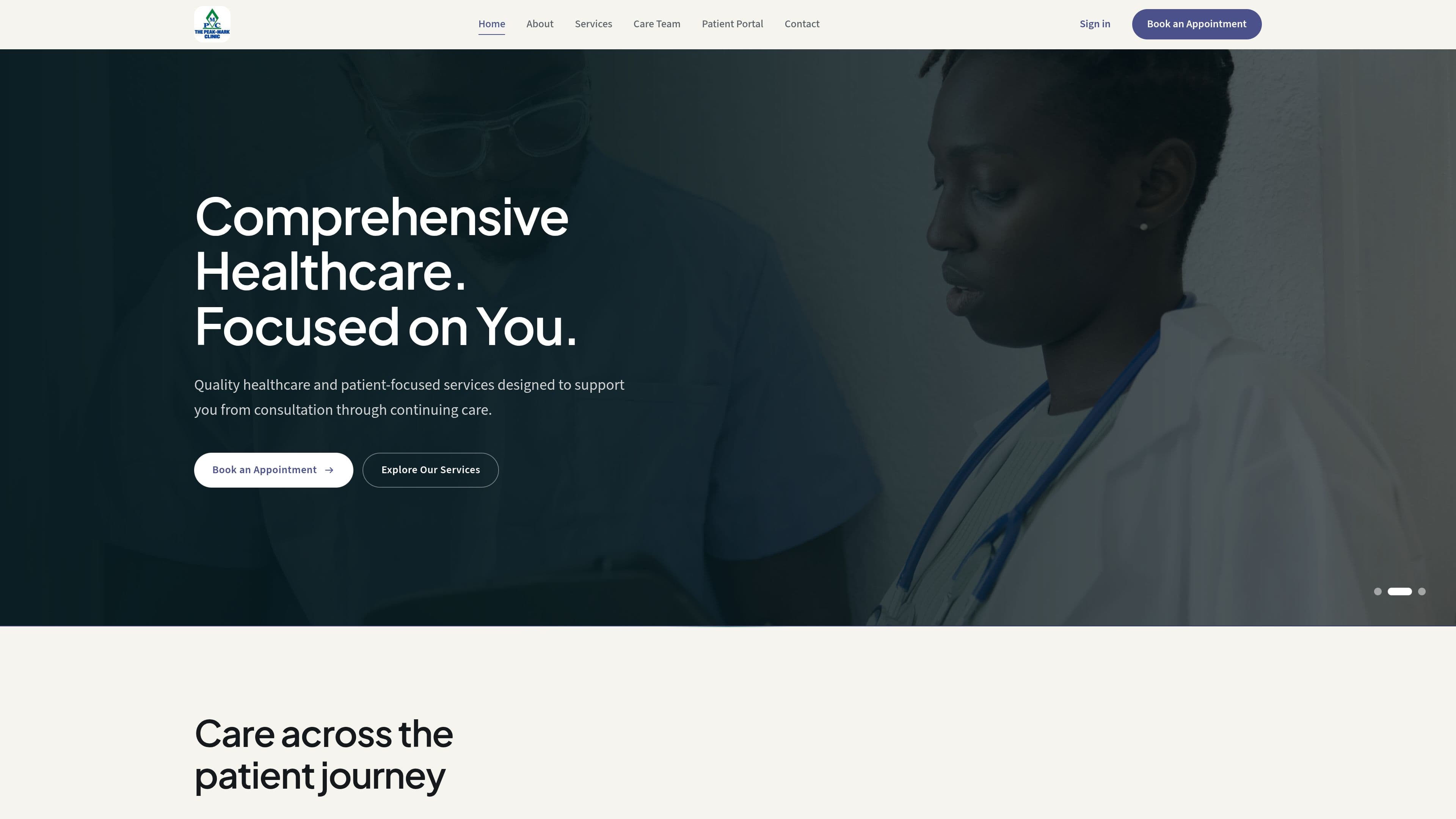 Desktop screenshot of The Peak Mark Clinic home page