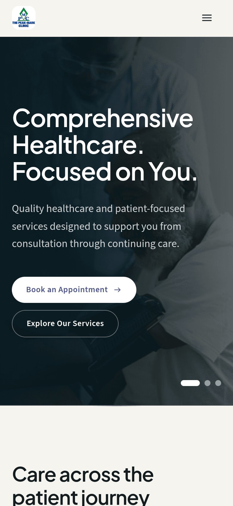 Mobile screenshot of The Peak Mark Clinic home page