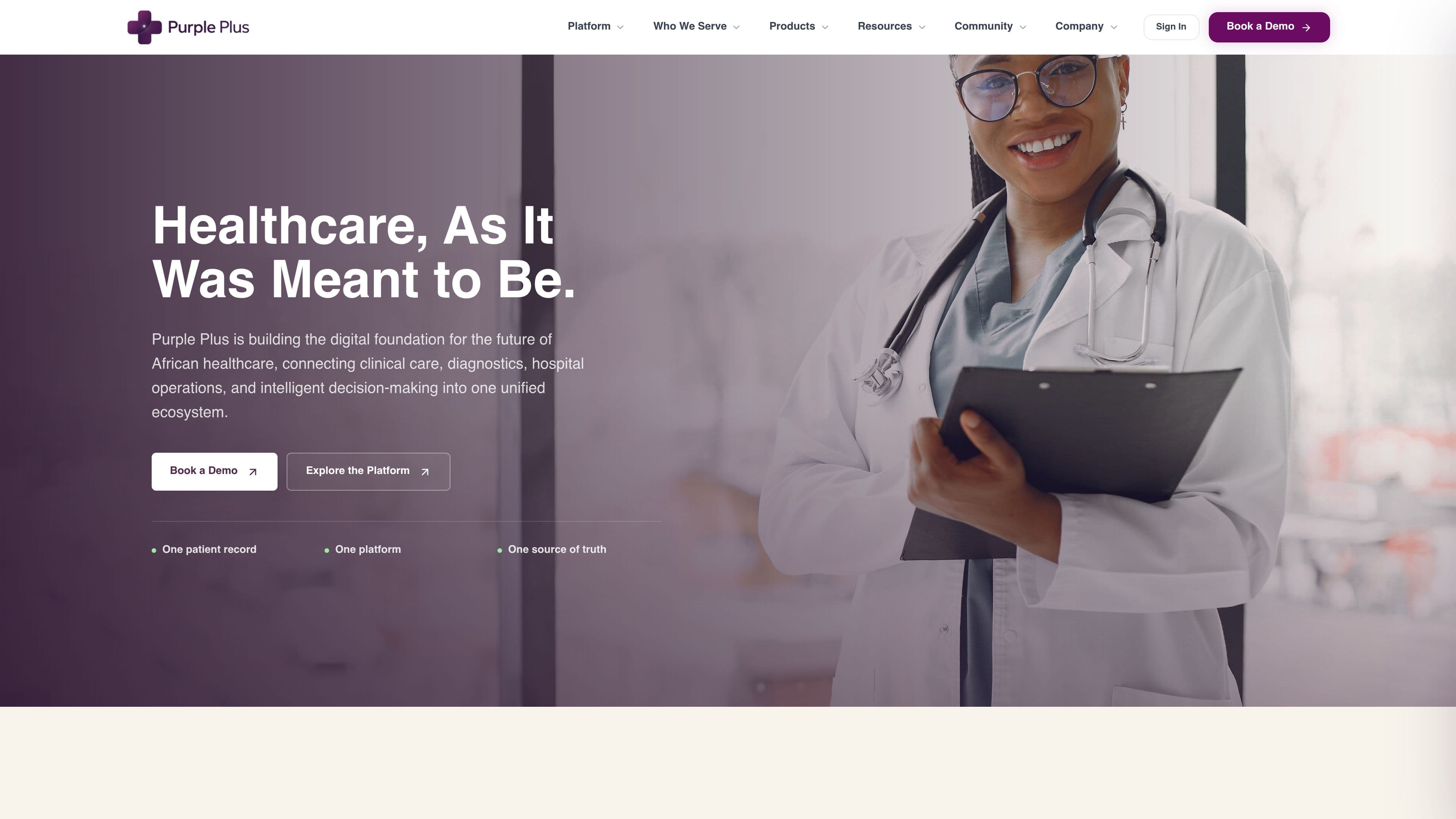 Desktop screenshot of the Purple Plus home page